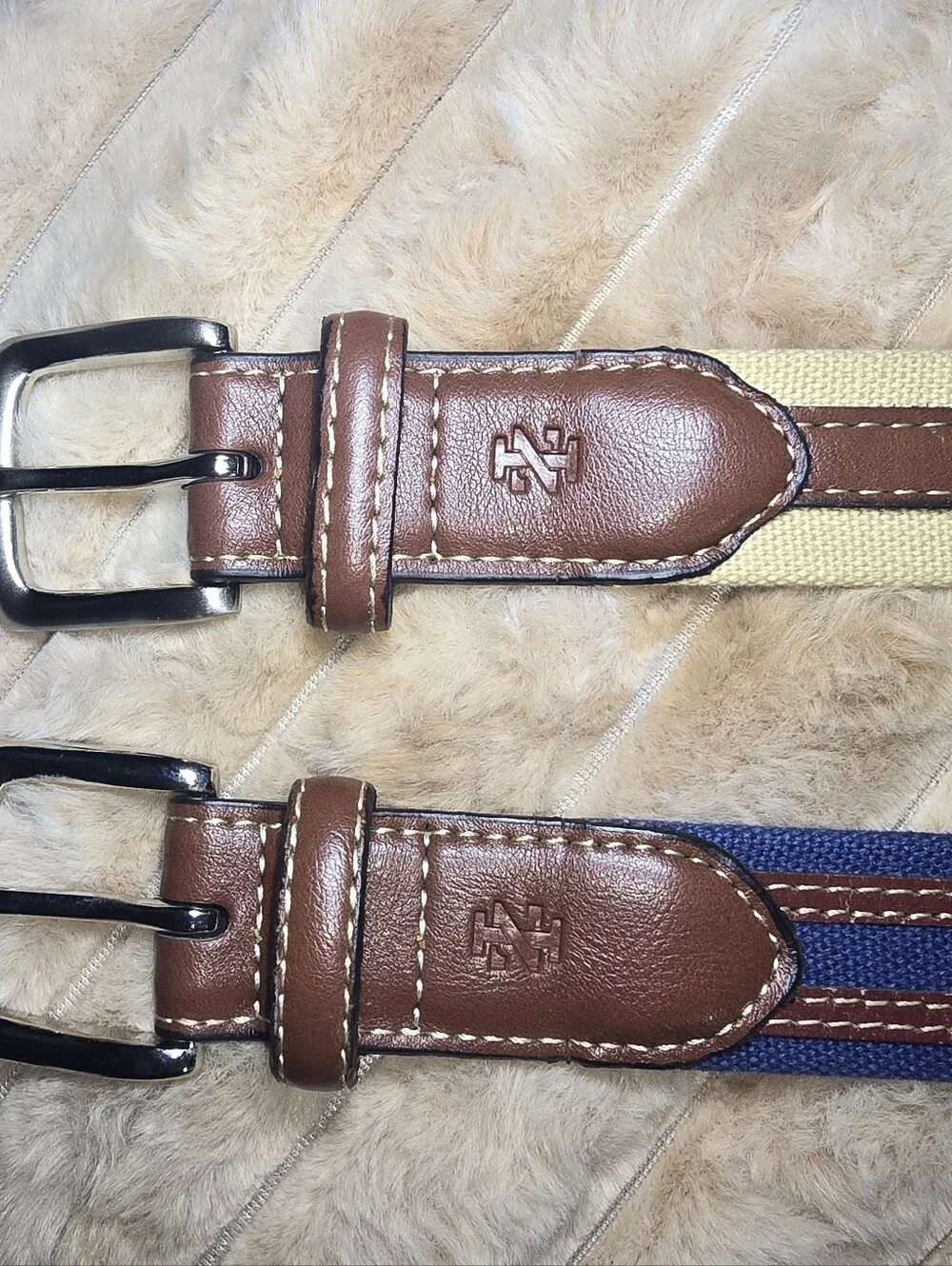 IZOD Boys Canvas Web Belts Lot 2 Size Small 22-24 Navy Khaki Brown Leather